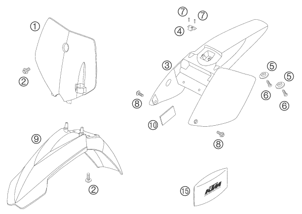 Sprängskiss: Mask, Fenders – KTM 65 SX 2006
