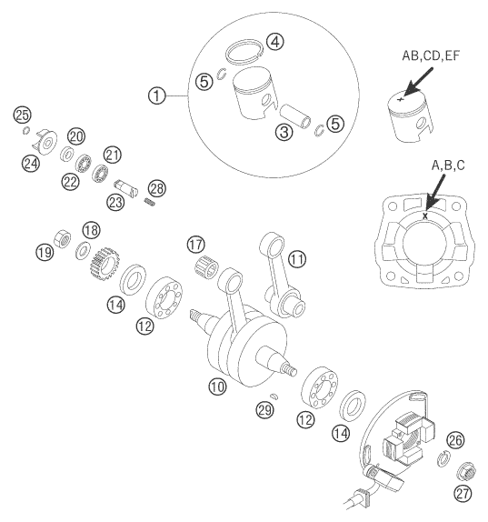 Sprängskiss: Crankshaft, Piston – KTM 65 SX 2006