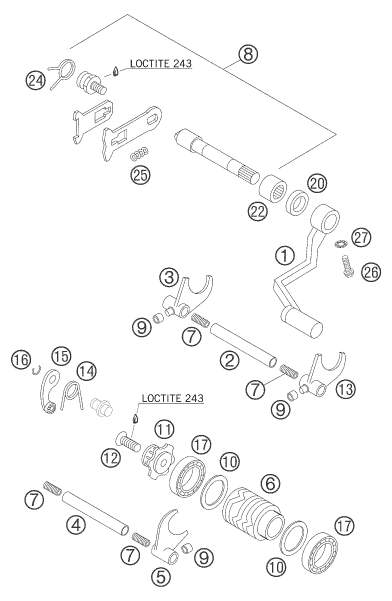 Sprängskiss: Shifting Mechanism – KTM 65 SX 2006