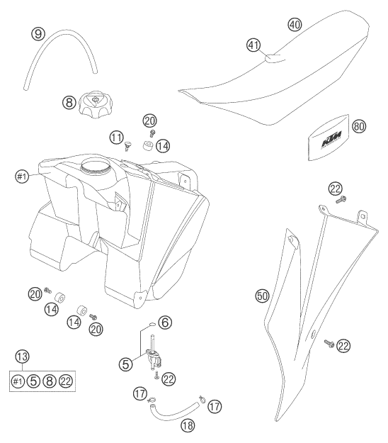 Sprängskiss: Tank, Seat – KTM 85 SX 17/14 2005