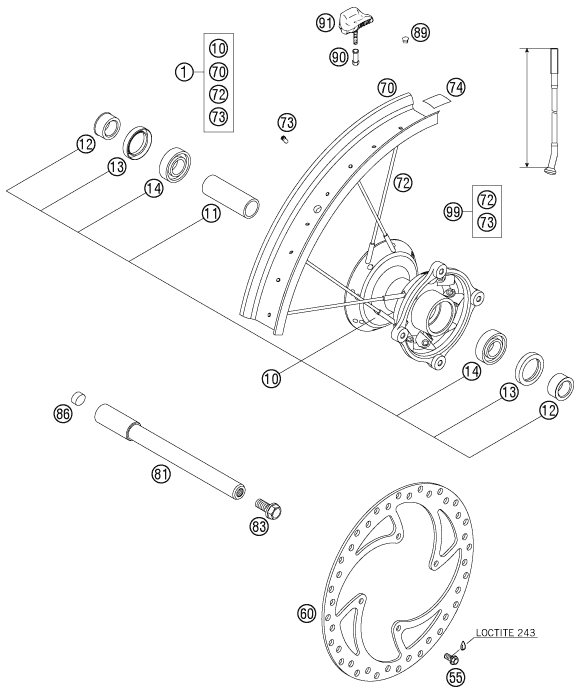 Sprängskiss: Front Wheel – KTM 105 SX 2007