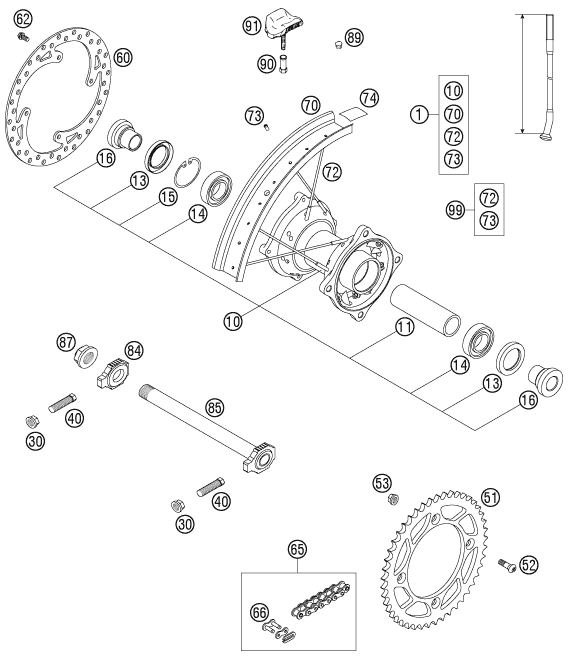 Sprängskiss: Rear Wheel – KTM 105 SX 2007