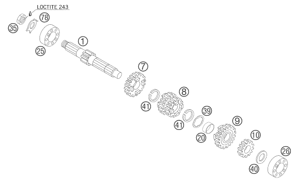 Sprängskiss: Transmission I - Main Shaft – KTM 105 SX 2007