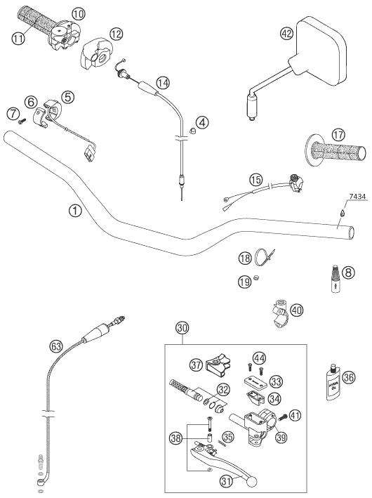 Sprängskiss: Handlebar, Controls – KTM 200 EXC 2005
