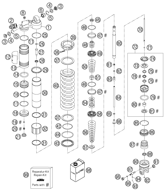 Sprängskiss: Shock Absorber Disassembled – KTM 200 EXC 2005