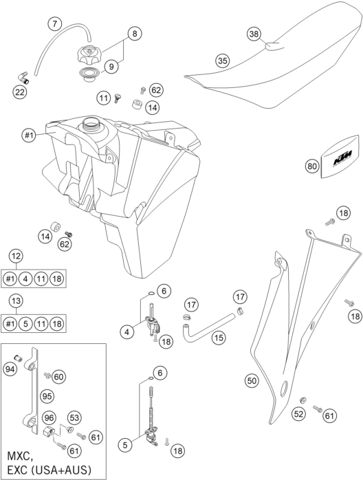 Sprängskiss: Tank, Seat – KTM 200 EXC 2005