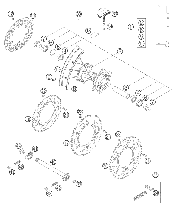 Sprängskiss: Rear Wheel – KTM 200 EXC 2005