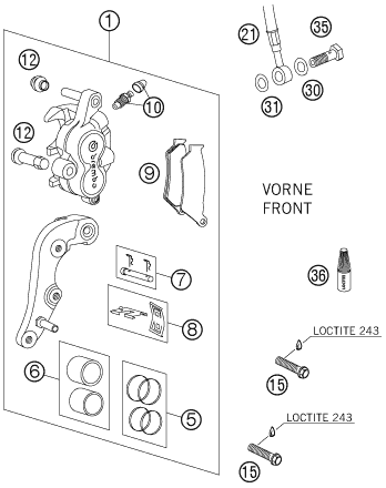 Sprängskiss: Front Brake Caliper – KTM 525 SX SUPERMOTO 2005