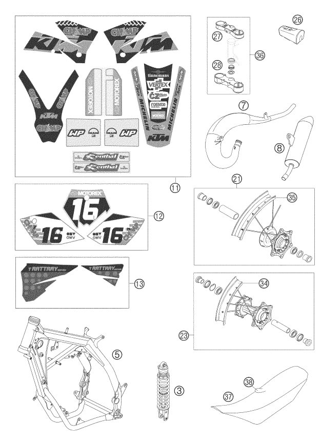 Sprängskiss: New Parts – KTM 125 SX TYLA RATTRAY 2005