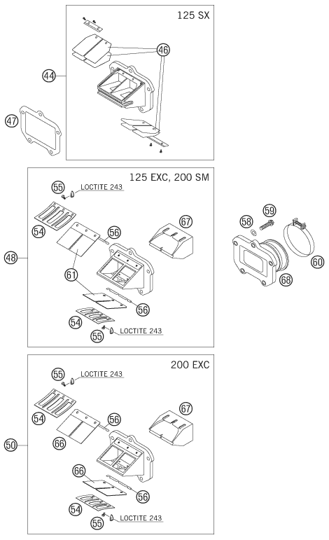 Sprängskiss: Reed Valve Case – KTM 200 EXC 2005