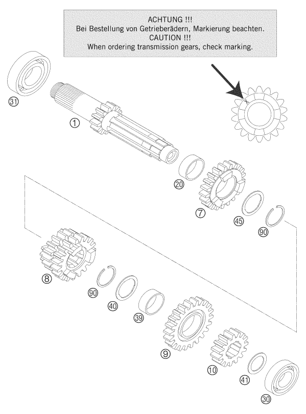 Sprängskiss: Transmission I - Main Shaft – KTM 144 SX 2007