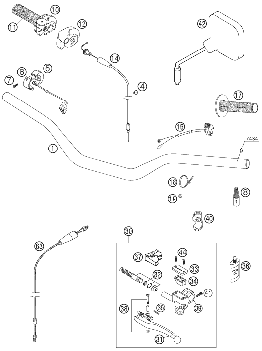 Sprängskiss: Handlebar, Controls – KTM 250 SX 2005