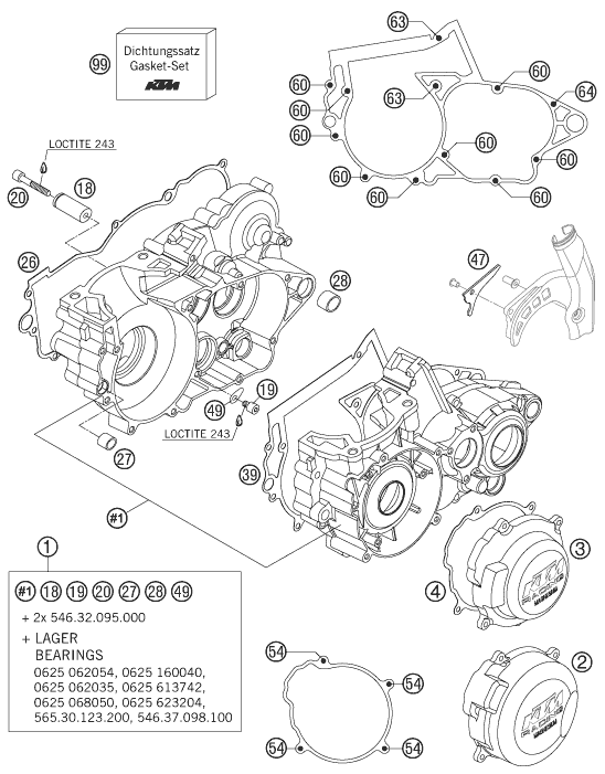 Sprängskiss: Engine Case – KTM 250 SX 2005