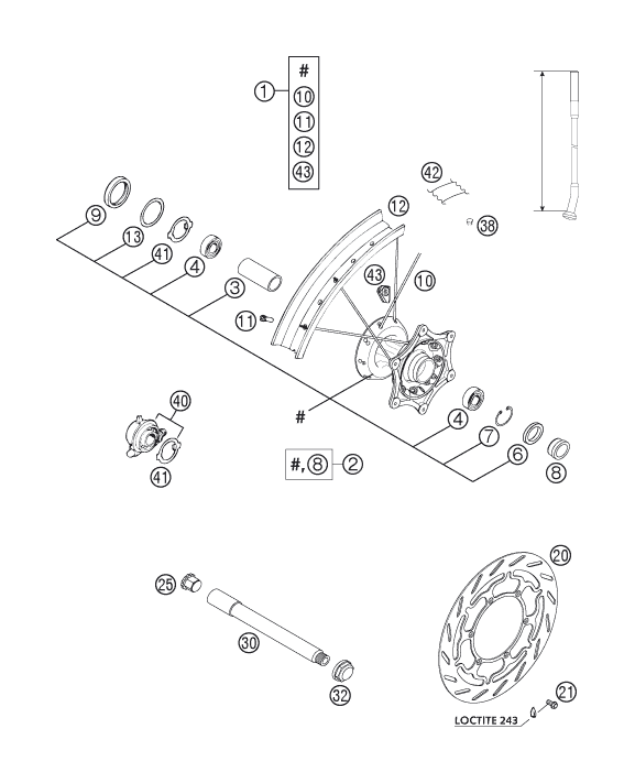 Sprängskiss: Front Wheel – KTM 400 LS-E/ MIL 2005
