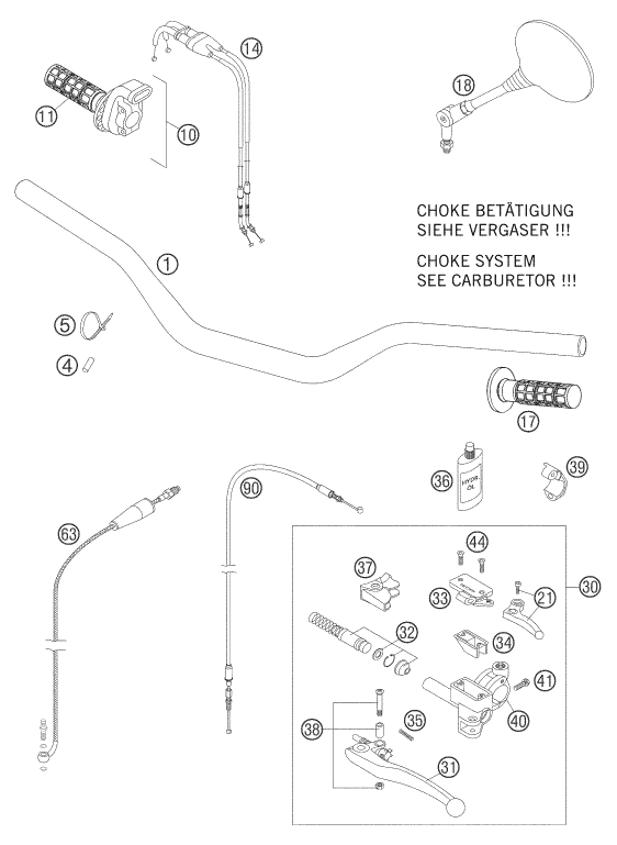 Sprängskiss: Handlebar, Controls – KTM 625 SXC 2005