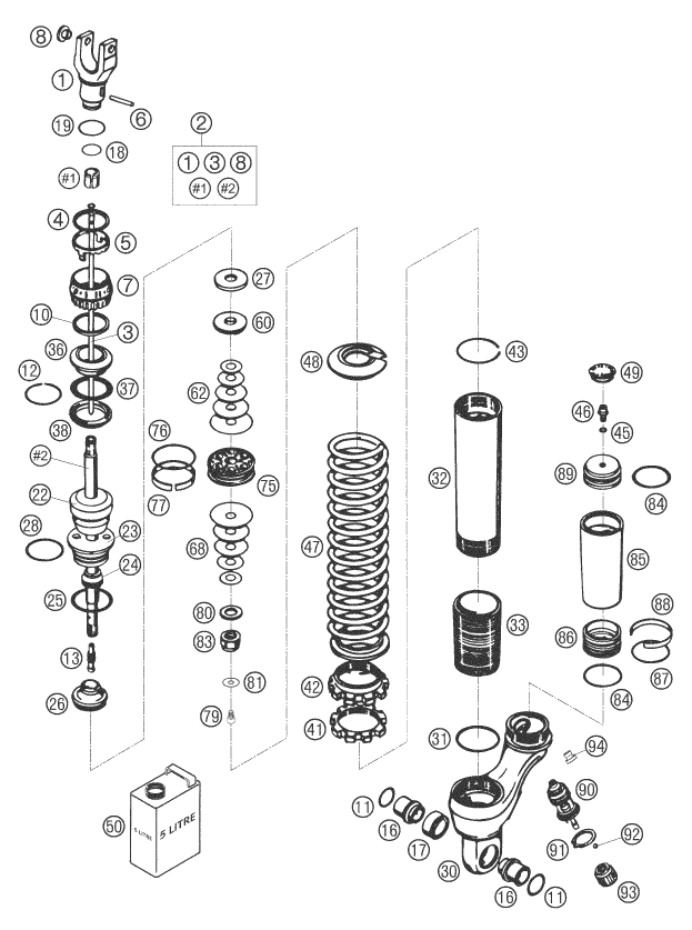 Sprängskiss: Shock Absorber Disassembled – KTM 625 SXC 2005