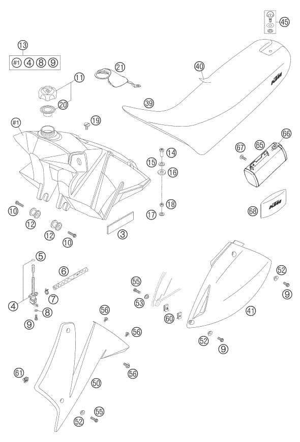 Sprängskiss: Tank, Seat – KTM 625 SXC 2005