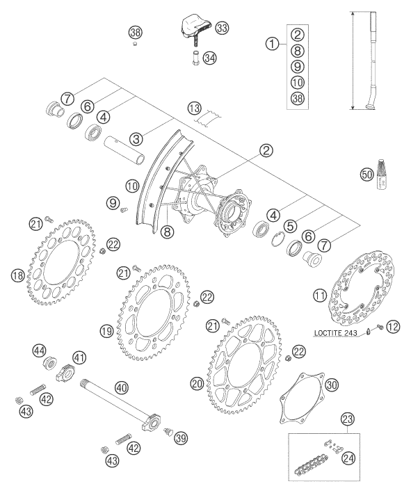 Sprängskiss: Rear Wheel – KTM 625 SXC 2005