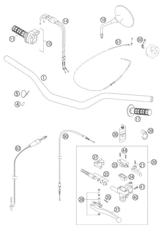 Sprängskiss: Handlebar, Controls – KTM 640 LC4 ADVENTURE 2006