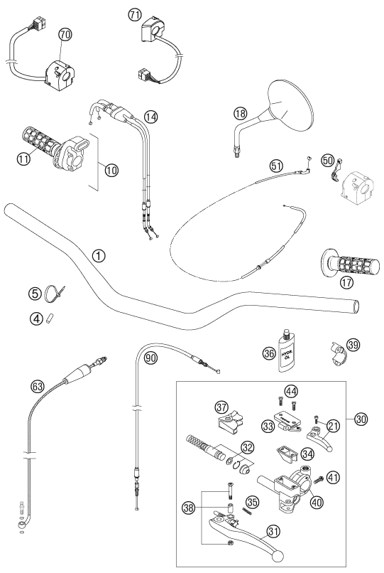 Sprängskiss: Handlebar, Controls – KTM 640 LC4 SUPERMOTO BLUE 2005
