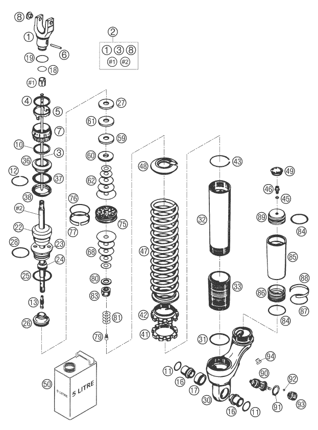 Sprängskiss: Shock Absorber Disassembled – KTM 625 SMC 2005