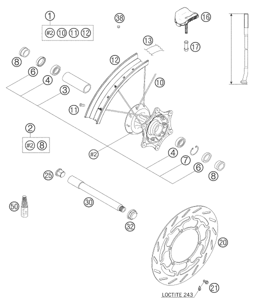 Sprängskiss: Front Wheel – KTM 640 LC4 ENDURO ORANGE 2005