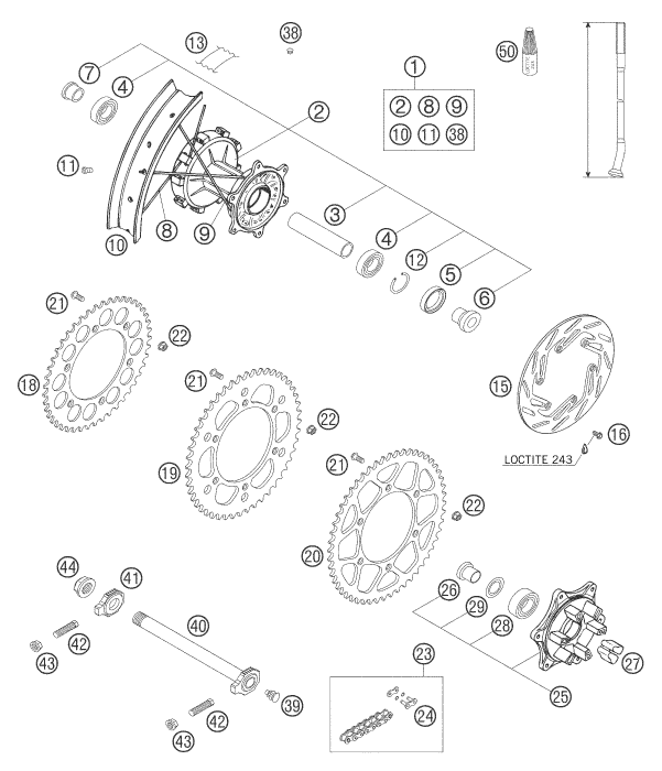 Sprängskiss: Rear Wheel – KTM 640 LC4 ENDURO ORANGE 2005