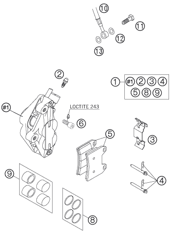 Sprängskiss: Front Brake Caliper – KTM 640 LC4 SUPERMOTO BLUE 2005