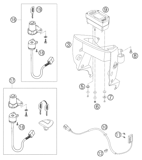 Sprängskiss: Instruments / Lock System – KTM 640 LC4 ENDURO ORANGE 2006