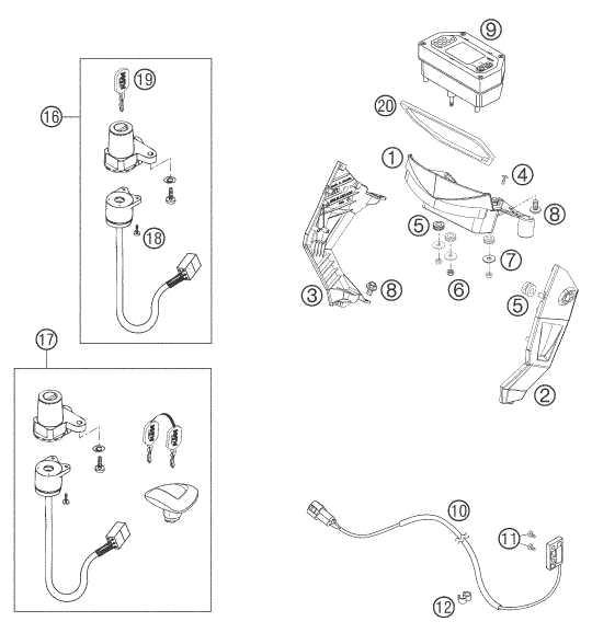 Sprängskiss: Instruments / Lock System – KTM 640 LC4 SUPERMOTO BLACK 2005