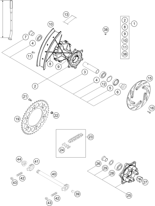 Sprängskiss: Rear Wheel – KTM 660 RALLYE FACTORY REPL. 2005