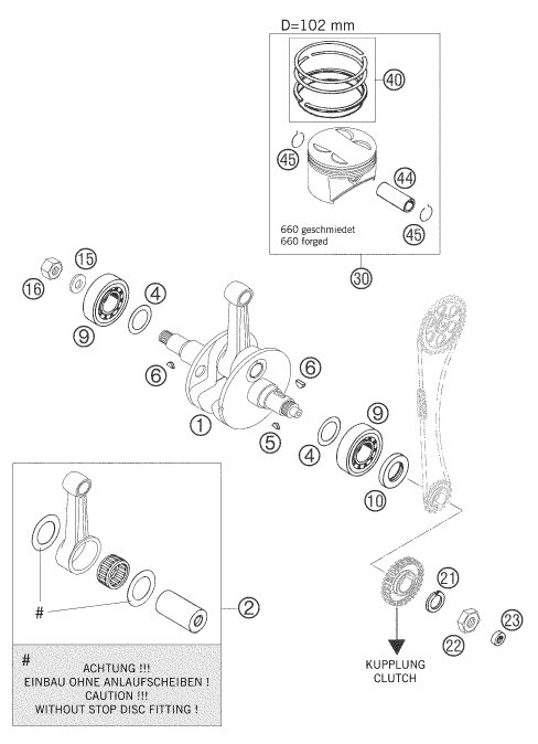 Sprängskiss: Crankshaft, Piston – KTM 660 RALLY FACTORY REPLICA 2007