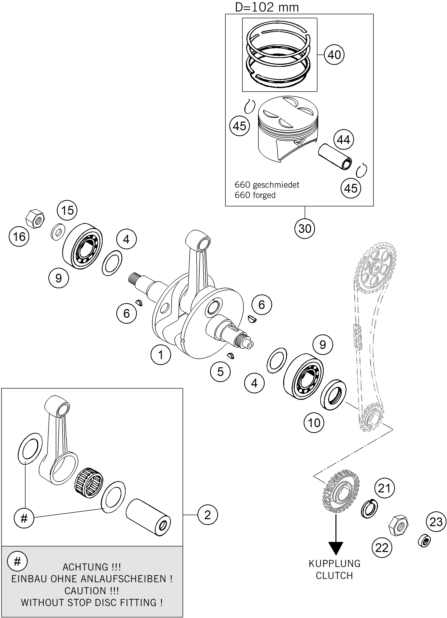 Sprängskiss: Crankshaft, Piston – KTM 660 RALLYE FACTORY REPL. 2005