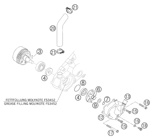 Sprängskiss: Water Pump – KTM 660 RALLY FACTORY REPLICA 2007