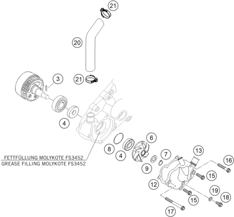 Sprängskiss: Water Pump – KTM 450 RALLYE FACTORY REPL. 2004