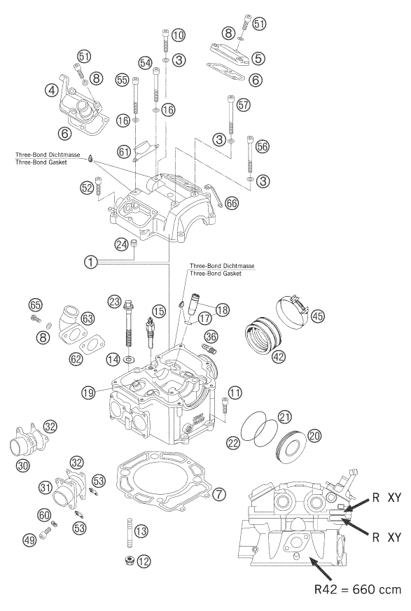Sprängskiss: Cylinder Head – KTM 660 RALLY FACTORY REPLICA 2007