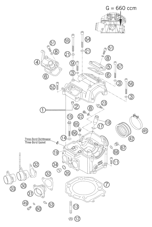 Sprängskiss: Cylinder Head – KTM 660 SMC 2006