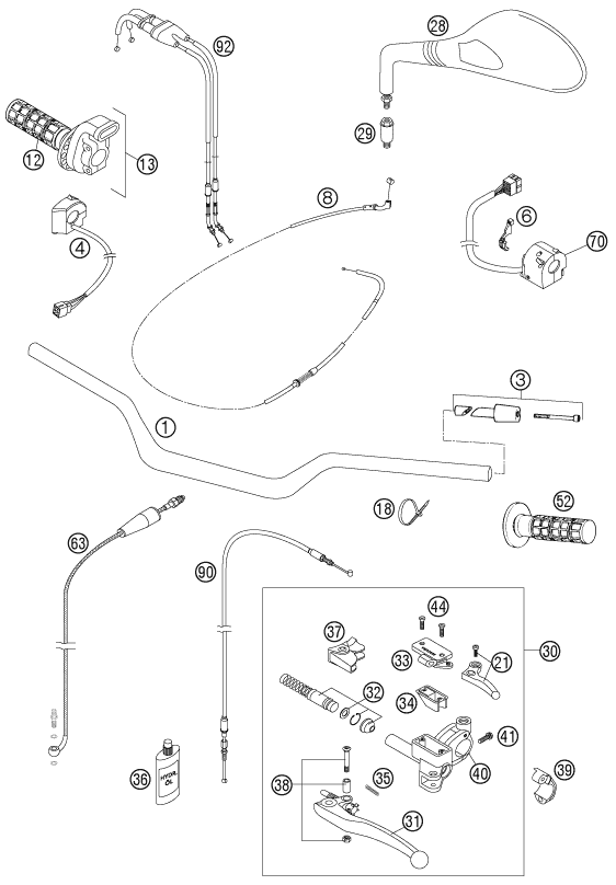 Sprängskiss: Handlebar, Controls – KTM 640 DUKE II RED 2005