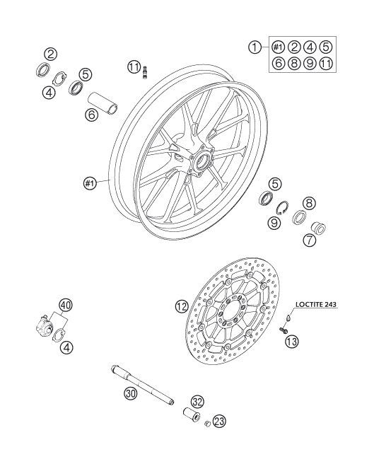 Sprängskiss: Front Wheel – KTM 640 DUKE II RED 2005
