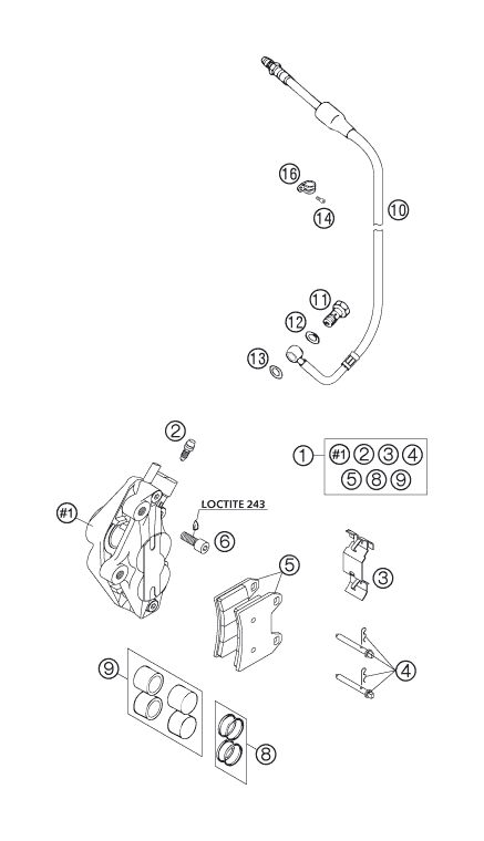 Sprängskiss: Front Brake Caliper – KTM 640 DUKE II RED 2005