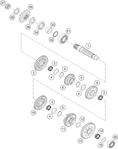 Sprängskiss: Transmission II - Countershaft – KTM 450 RALLYE FACTORY REPL. 2004