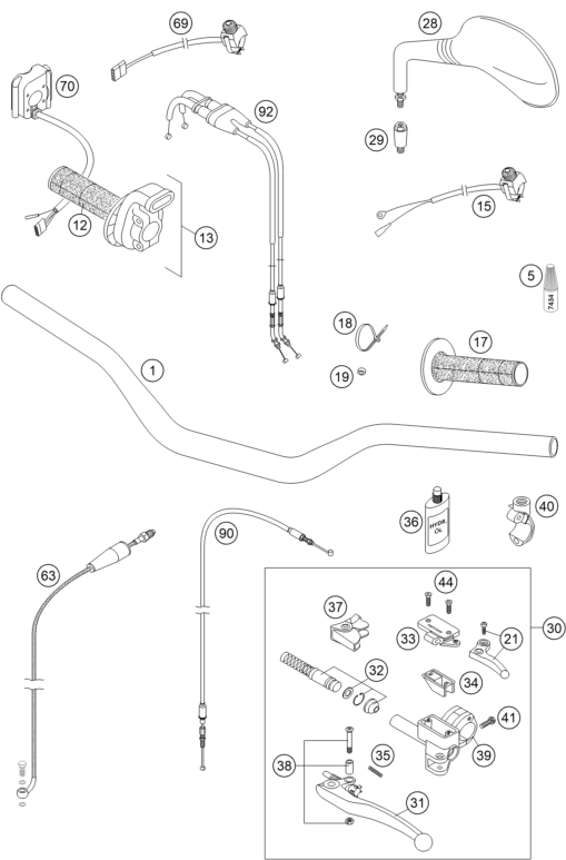 Sprängskiss: Handlebar, Controls – KTM 525 SX SUPERMOTO 2005