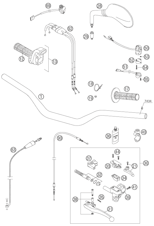 Sprängskiss: Handlebar, Controls – KTM 525 EXC FACTORY 2005