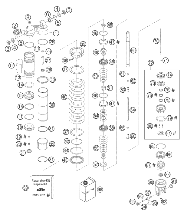 Sprängskiss: Shock Absorber Disassembled – KTM 525 SX SUPERMOTO 2005