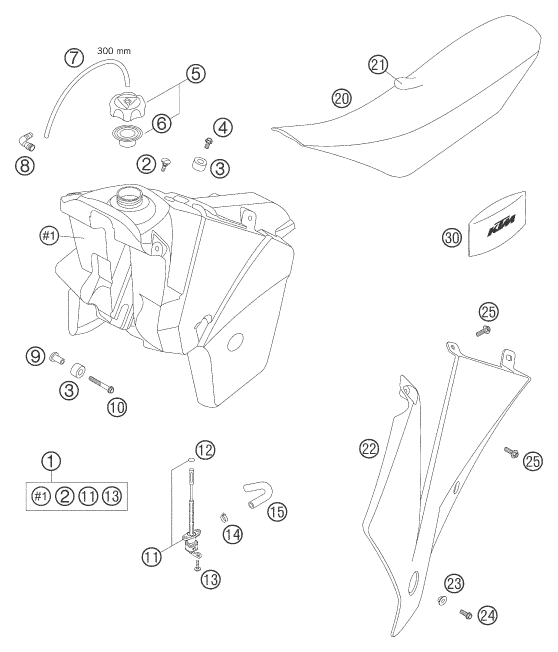 Sprängskiss: Tank, Seat – KTM 400 EXC RACING 2005