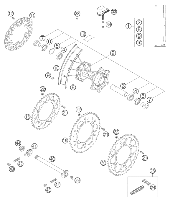 Sprängskiss: Rear Wheel – KTM 525 SX SUPERMOTO 2005