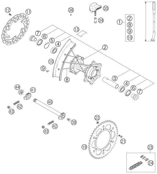 Sprängskiss: Rear Wheel – KTM 525 EXC RACING 2006
