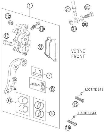 Sprängskiss: Front Brake Caliper – KTM 525 EXC FACTORY 2005