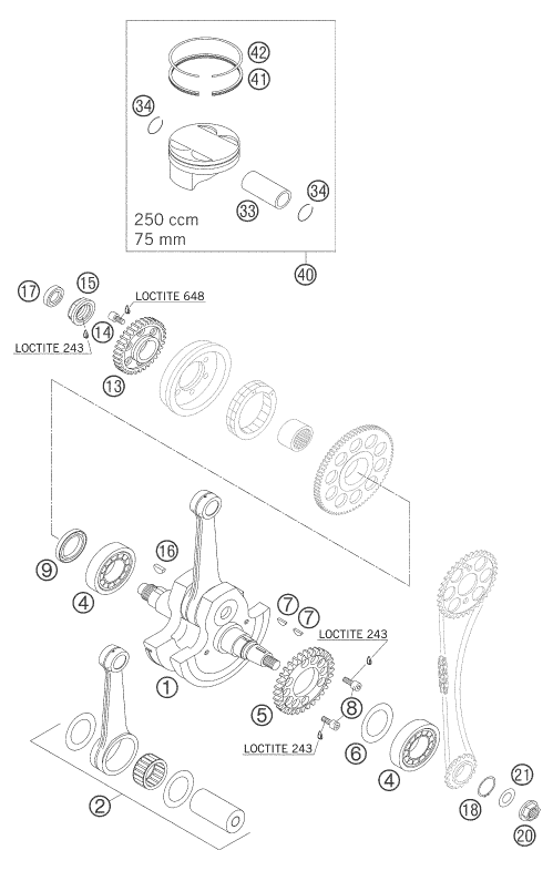 Sprängskiss: Crankshaft, Piston – KTM 250 EXC RACING 2005