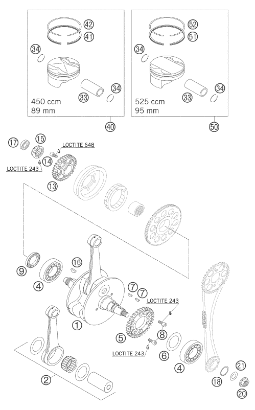 Sprängskiss: Crankshaft, Piston – KTM 450 EXC RACING 2005